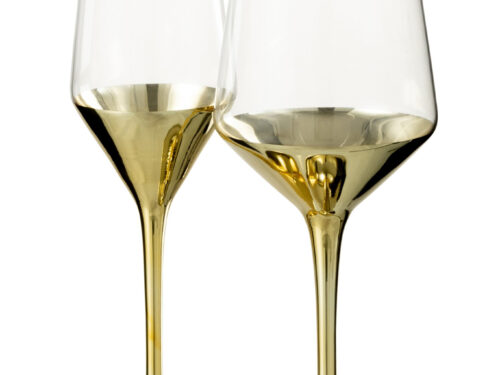 Set van 2 Mildero drinkglazen goud met slanke vorm en elegante gouden voet voor een chique tafel