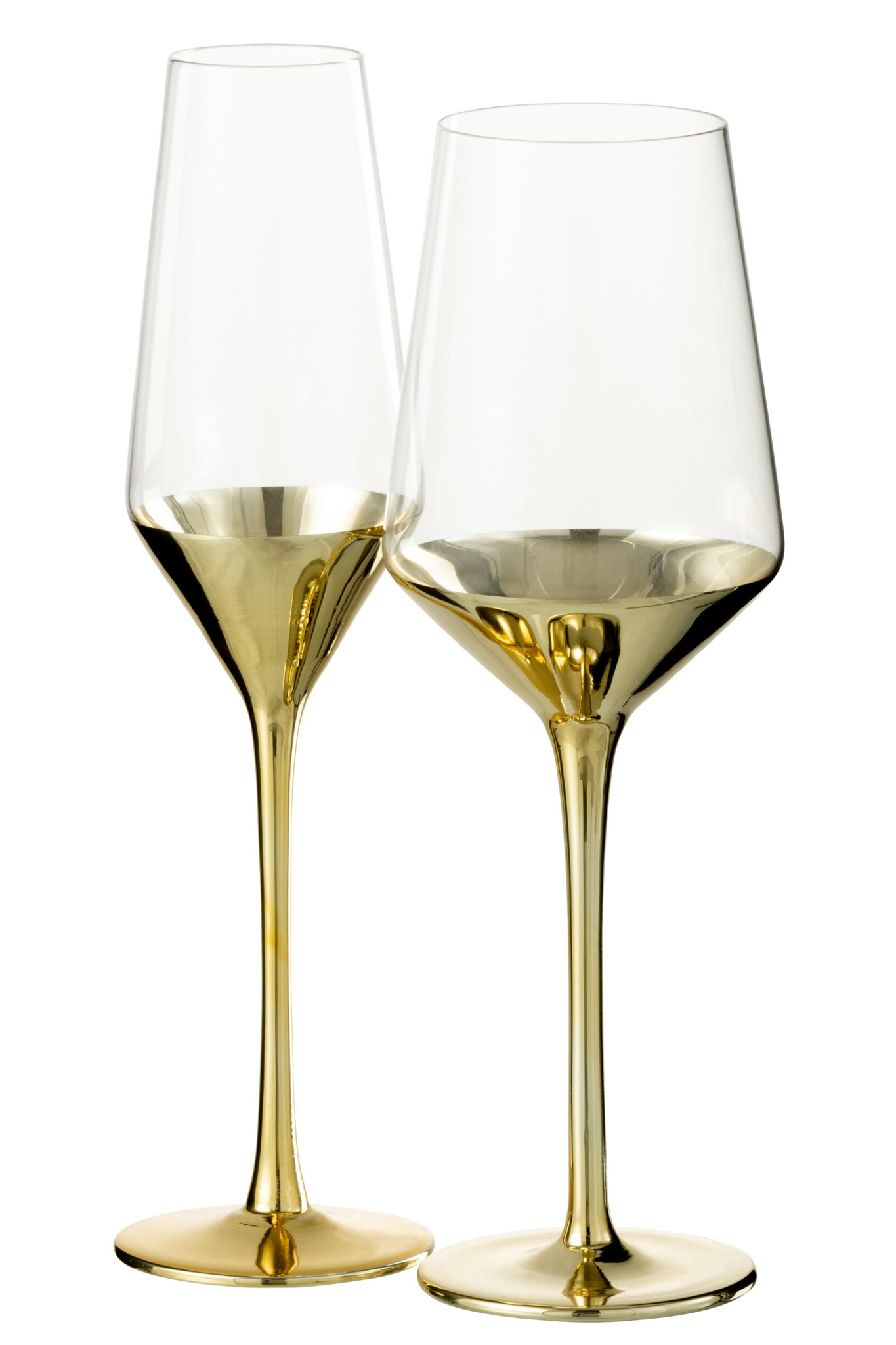 Set van 2 Mildero drinkglazen goud met slanke vorm en elegante gouden voet voor een chique tafel
