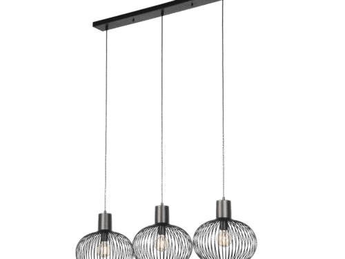 Hanglamp Reeraro mat zwart set van 3 met metalen open kap, drie lichtpunten en verstelbare snoeren