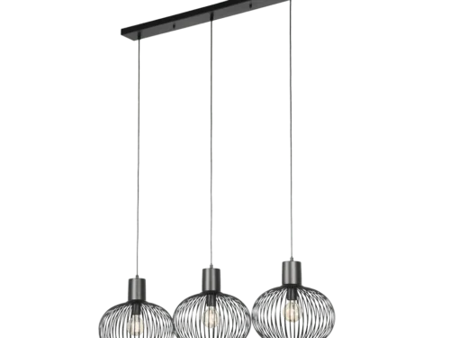 Hanglamp Reeraro mat zwart set van 3 met metalen open kap, drie lichtpunten en verstelbare snoeren
