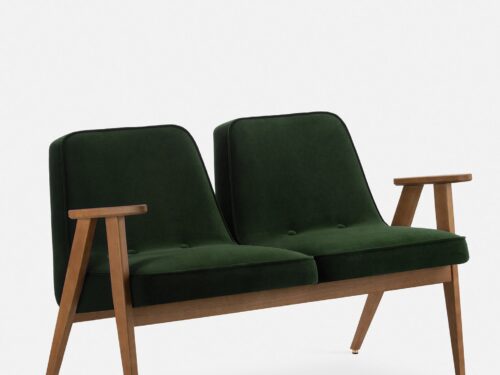 Bank Elara Velvet tweezitsbank met donkergroene velvet zitting en houten frame