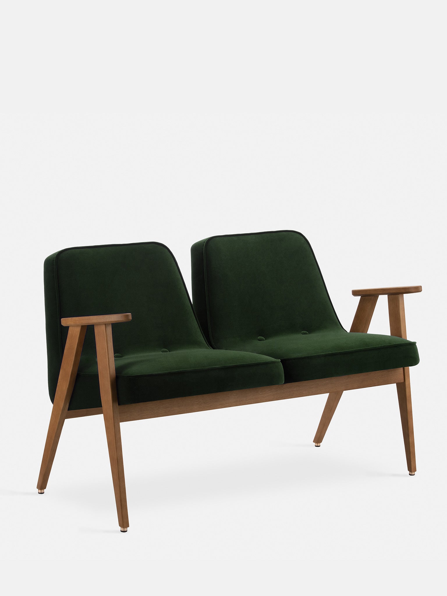 Bank Elara Velvet tweezitsbank met donkergroene velvet zitting en houten frame