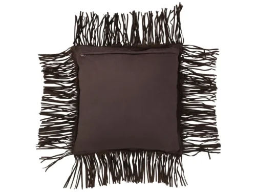 Bruin Gooltesta sierkussen 45x45 cm met leren franjes en stoere, warme uitstraling