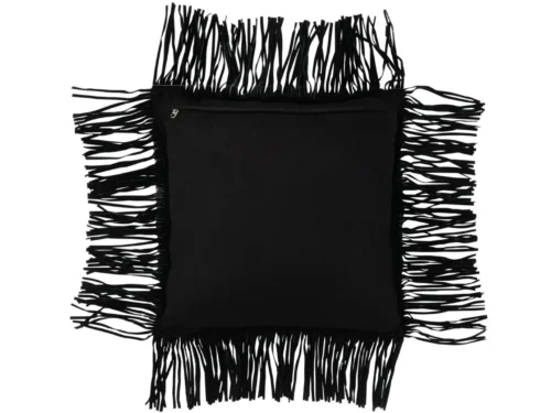 Kussen Gatella zwart 45x45 cm met stoere franjes en zachte, volle look