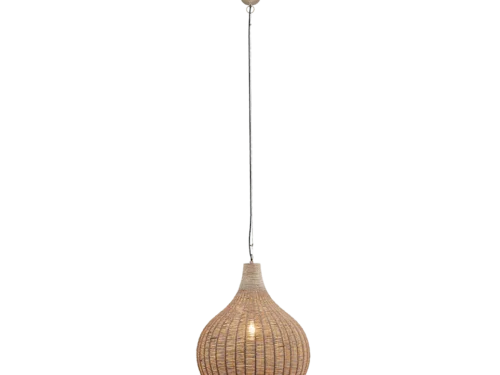 Hanglamp Biskund mat zwart met jute kap Ø54 cm, verstelbaar, warme natuurlijke uitstraling