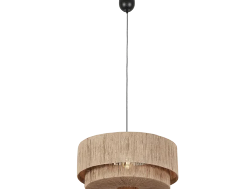 Hanglamp Hesir matzwart en jute Ø60 cm, moderne ronde hanglamp met zachte sfeerverlichting, set van 3