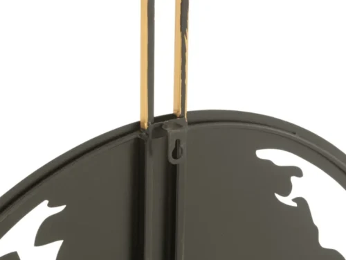 Wandklok Stoonsand zwart met gouden afwerking en wereldkaartdesign, grote metalen muurdecoratie