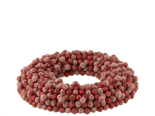 Krans Treeskol Rood met rode bessen en winterse poederlaag, sfeervol decoratief accent voor binnen