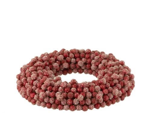 Krans Treeskol Rood met rode bessen en winterse poederlaag, sfeervol decoratief accent voor binnen