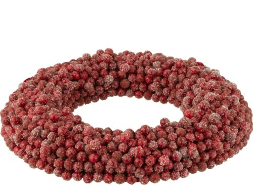 Krans Roonnun polyfoam rood met rode bessen, ronde winterkrans van 45 cm voor sfeervolle interieurdecoratie