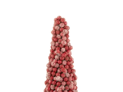 Decoratie Skodino polyfoam rood, kegelvormig met winterse sneeuwlook en compacte hoogte van 41 cm