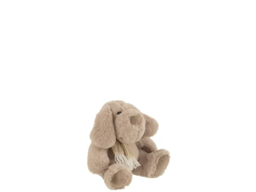 Plaid Staalle beige zittend hondbeeld met zachte textielsjaal, compact decoratief woonaccessoire