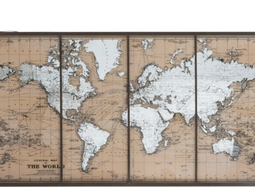 Wereldkaart Klirrek Beige wandpaneel met wereldkaartprint in beige en bruin, stijlvol en decoratief woonaccessoire
