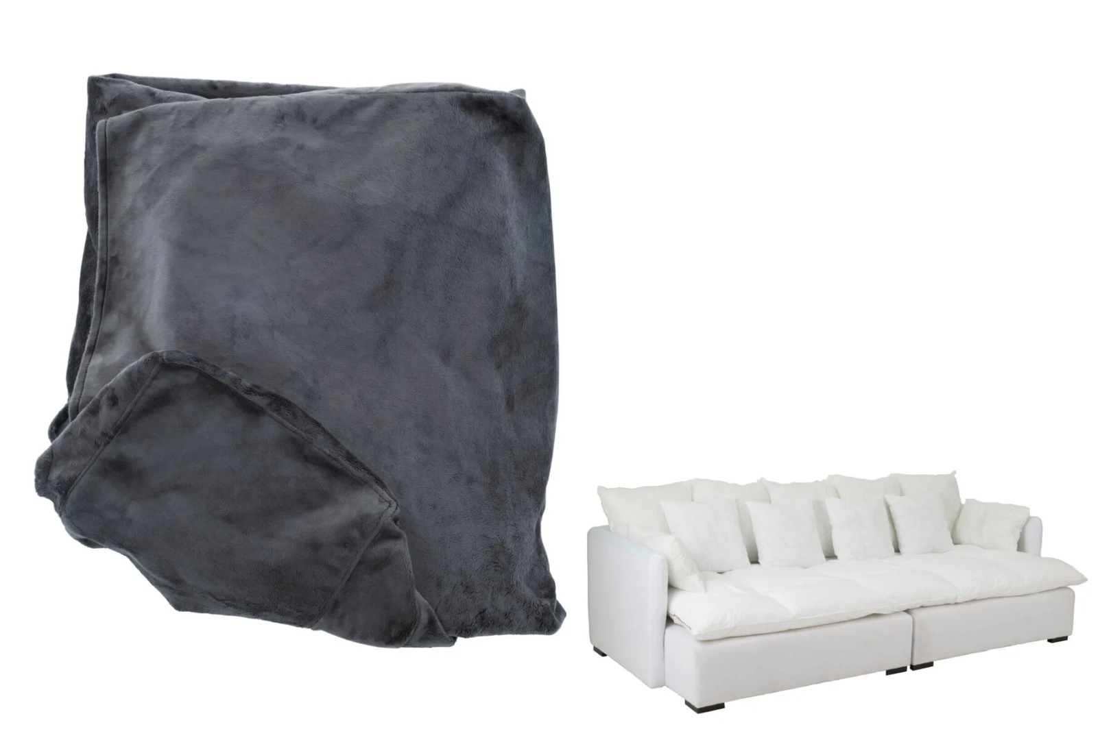 Kussen Jurmoro Grijs fluweel hoes voor zitting, met 11 kussens voor een warme, luxe look