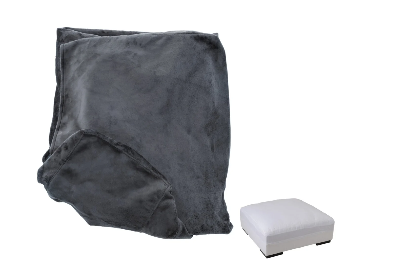 Grijze fluwelen Poefhoes Jaurdes 105x105 cm met luxe, zachte uitstraling voor een volle poeflook