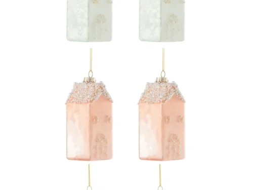 Opbergdoos Deiltane glas meerkleurig, set van 6 huisvormige hangornamenten met pareldetail