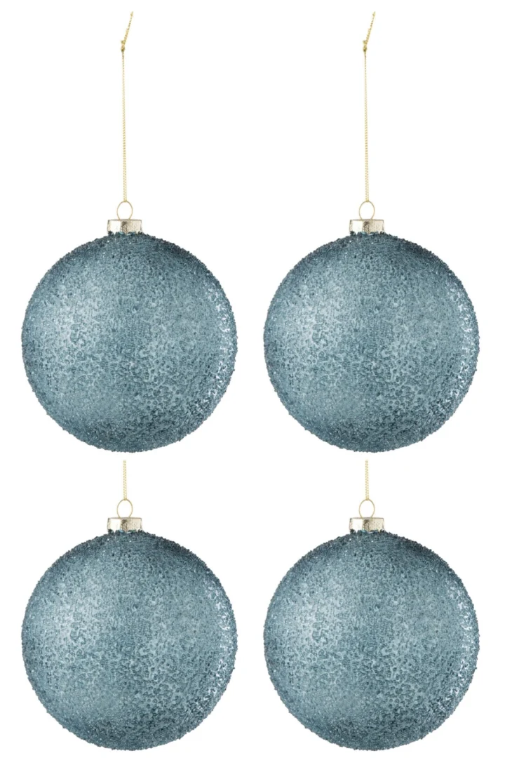 Jaulil glazen kerstballen in groen met parelmoerafwerking en goudkleurig ophanglint, set van 4