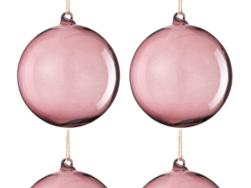 Opbergdoos Teerrine glas paars, set van 4 ronde hangdecoraties met touw en zachte mauve glans