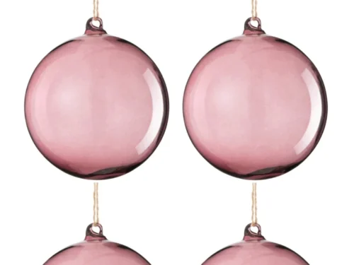 Opbergdoos Teerrine glas paars, set van 4 ronde hangdecoraties met touw en zachte mauve glans