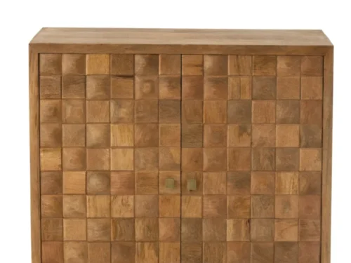 Kast Trirros Naturel 89 cm van mangohout met blokpatroon en slanke metalen poten
