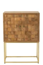 Kast Briermura Naturel op goudkleurig ijzeren frame, compacte mangohouten opberger met geometrische deuren