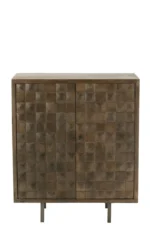 Kast Pino Grauvand Bruin 89 cm met mangohout, ijzeren poten en grafisch blokpatroon