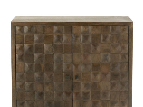 Kast Pino Grauvand Bruin 89 cm met mangohout, ijzeren poten en grafisch blokpatroon