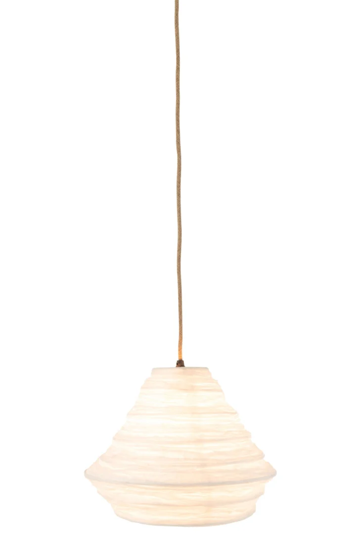 Hanglamp Flalvino Raffia met witte raffia kap en natuurlijke touwophanging voor een zachte, warme uitstraling