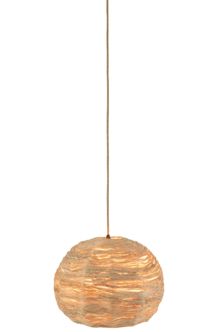 Hanglamp Grootino Bananenblad, ronde naturel lamp van gevlochten bananenblad met warm licht