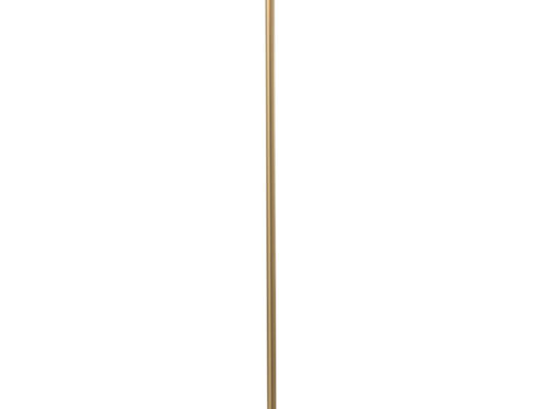 Lamp Slaaly Goud: slanke LED-vloerlamp van goudkleurig metaal en glas met ronde voet en snoerschakelaar