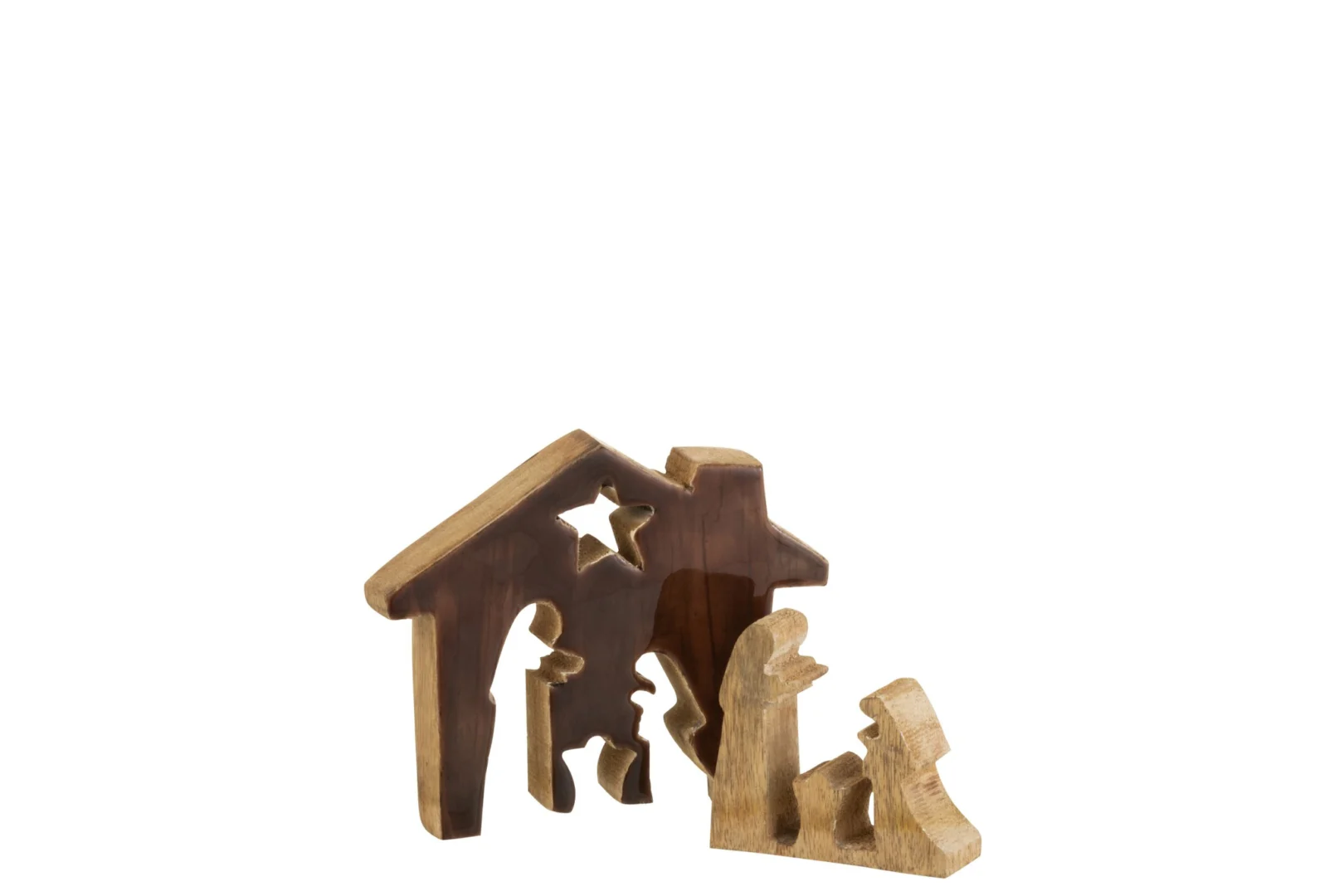Graavona mangohouten crèche-huisje bruin, compacte decoratie met natuurlijke uitstraling en stervormige uitsparing