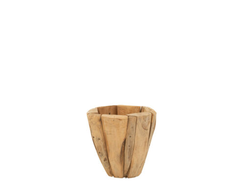 Bloempot Lemmer teak naturel H30 cm, rustieke houten bloempot met organische vorm