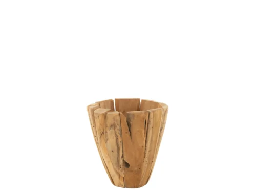 Klurora bloempot van naturel teakhout, H40 cm, met strakke vorm en warme uitstraling