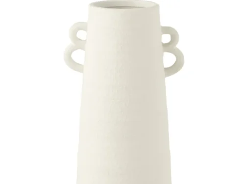 Vaas Sliery Klei Wit H44 cm met conische vorm en dubbele handgrepen in rustige, matte uitstraling