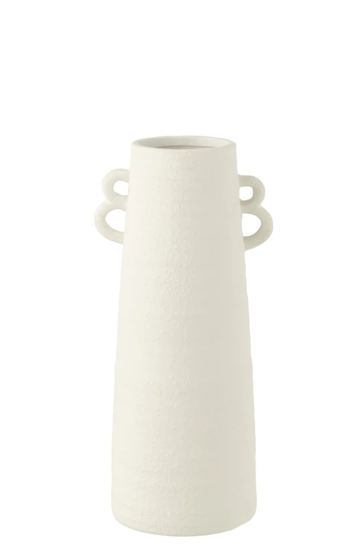 Vaas Sliery Klei Wit H44 cm met conische vorm en dubbele handgrepen in rustige, matte uitstraling