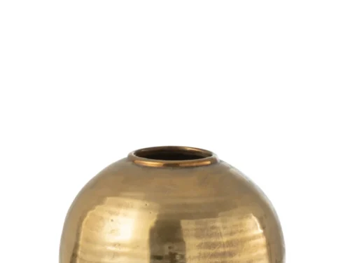 Vaas Raadura Klei Goud H28 cm, ronde gouden vaas met glanzende metalen afwerking en brede hals