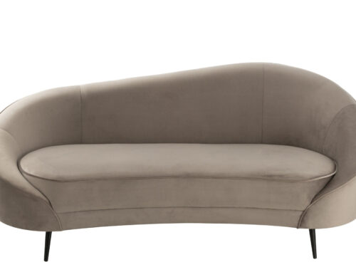 Bank Flieltor Multiplex Grijs, taupe bekleed met afgeronde vorm en slanke zwarte poten