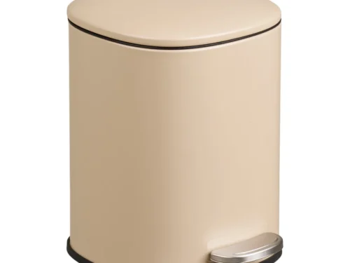 Prullenbak Heinu kunststof beige met pedaal en softclose deksel, compact en modern ontwerp