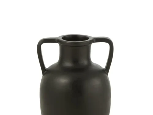 Zwarte terracotta vaas Preibea met tweearmige vorm, 48 cm hoog, stoer en stijlvol voor elke ruimte