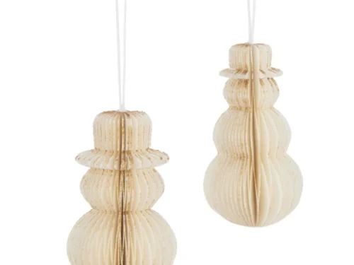 Beige Meinsonte papieren decoratiefiguur met winterse, gelaagde vorm en ophangkoord, H13 cm