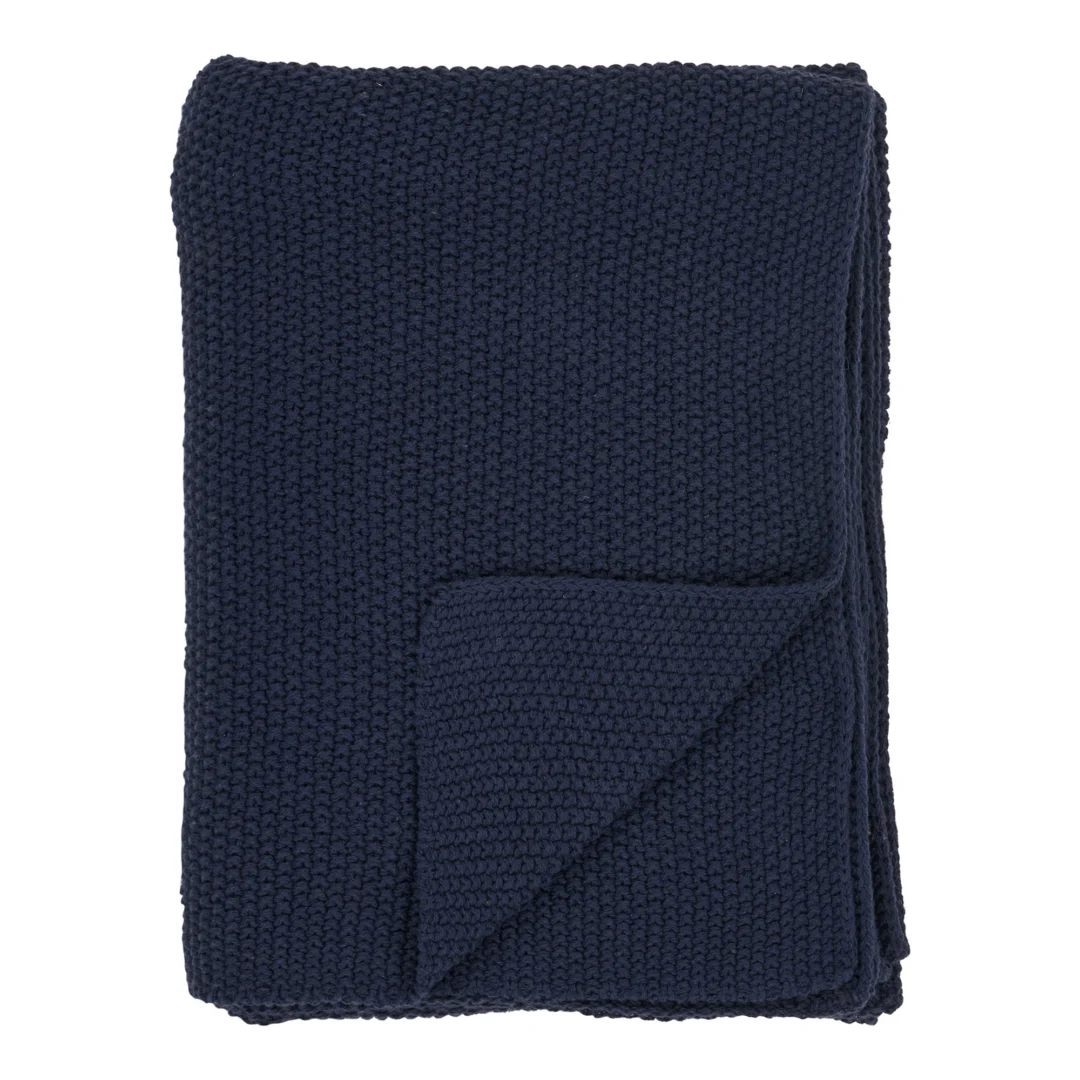 Plaid Huler donkerblauw, gebreid van gerecycled katoen, 130 x 170 cm