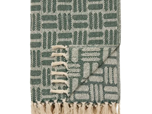 Groen Jieldo plaid 130 x 180 cm met geometrisch patroon en crème kleurige franjes