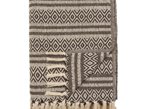 Plaid Rerdo bruin 130x180 cm met geometrisch patroon, franjes en warme geweven textuur