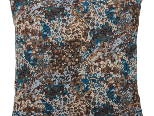 Stelvum blauw-bruin sierkussen 45 x 45 cm met rijk geweven dessin en warme uitstraling