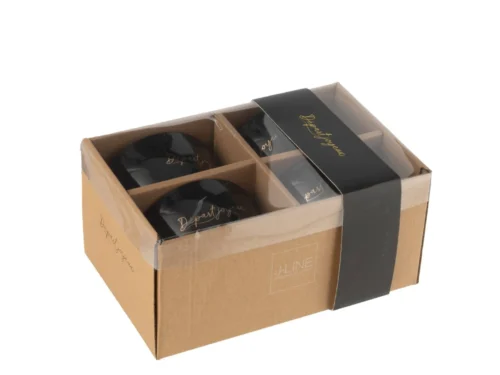 Kom Leeltil porselein zwart set van 4 in cadeauverpakking met gouden accent