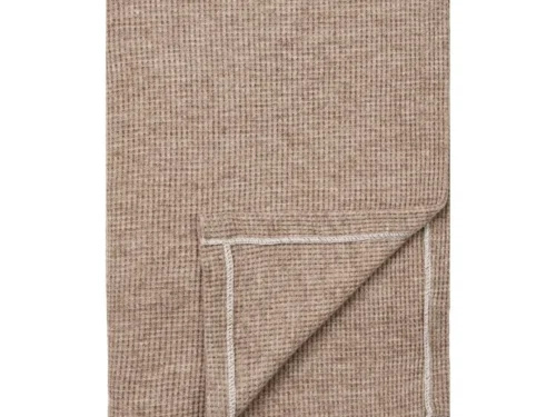 Plaid Staamora taupe met zachte wafelstructuur en omgeslagen rand, 130 x 156 cm