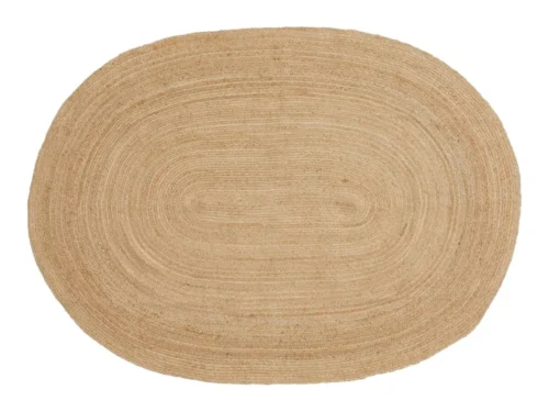 Vloerkleed Vibura Naturel 200 x 140 cm, jute, naturel, gevlochten structuur, ovaal kleed voor warme sfeer