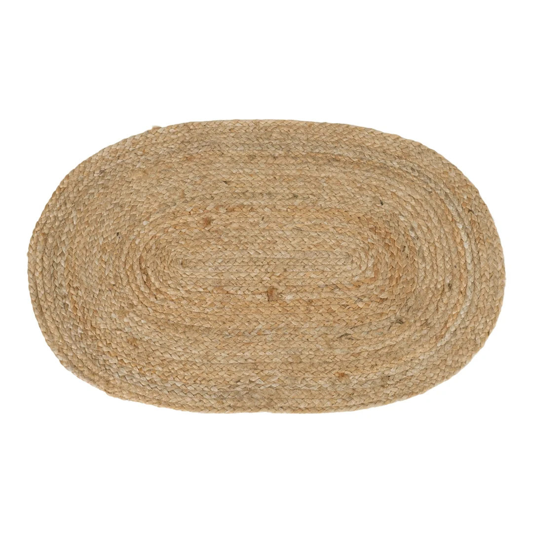 Deurmat Hokek naturel jute 80x50 cm met gevlochten structuur en ovale vorm