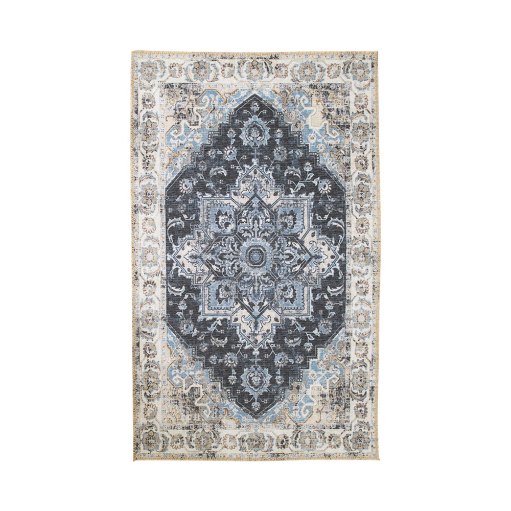 Vloerkleed Mirrone blauw 230x160 cm met klassiek patroon en zachte chenille uitstraling