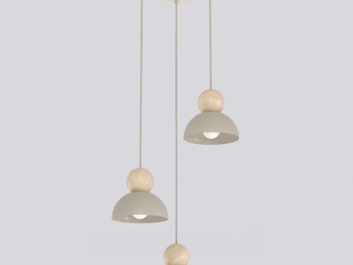 Hanglamp Goossesta Beige, Scandinavisch design met houten accenten en drie verstelbare pendels